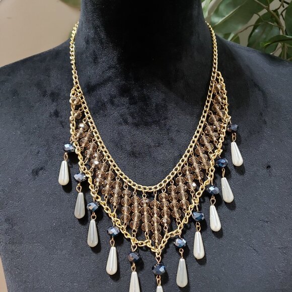 Womens Fashion Gold Tone Crystal Round Beads Collar Necklace with Lobster Clasp - Picture 2 of 6